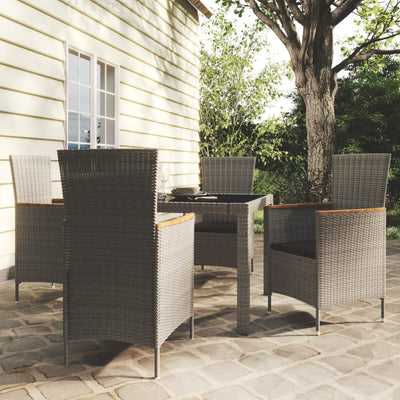 5 Piece Outdoor Dining Set with Cushions Poly Rattan Grey