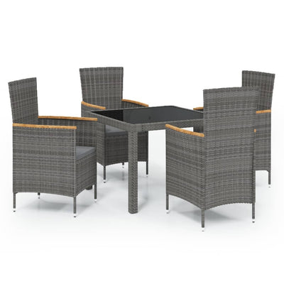 5 Piece Outdoor Dining Set with Cushions Poly Rattan Grey Payday Deals