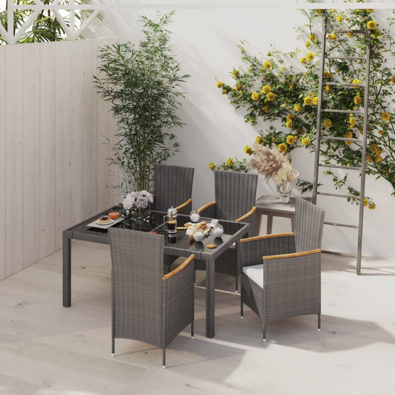 5 Piece Outdoor Dining Set with Cushions Poly Rattan Grey Payday Deals