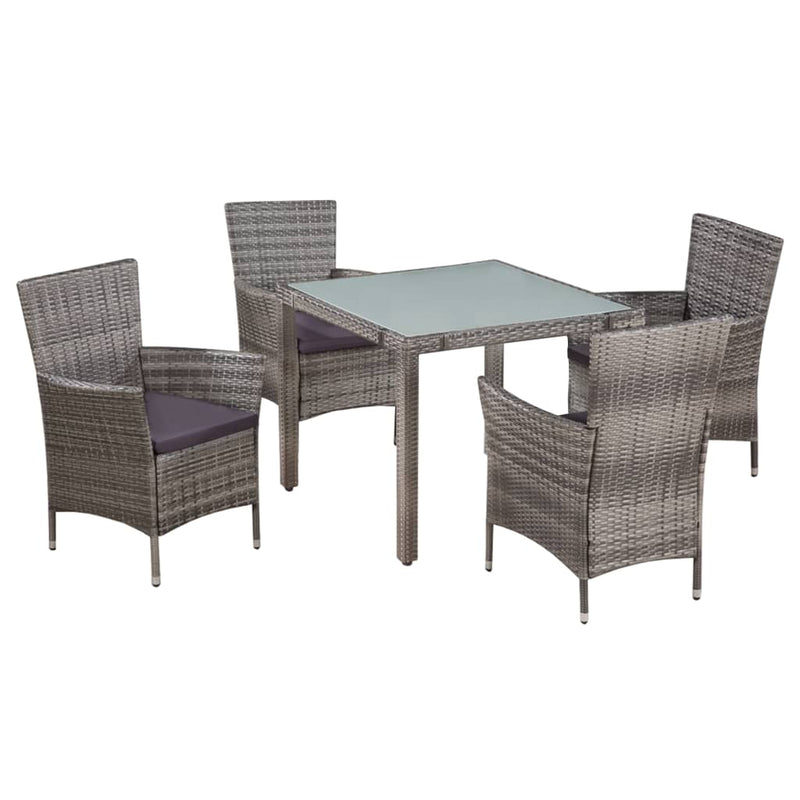 5 Piece Outdoor Dining Set with Cushions Poly Rattan Grey Payday Deals