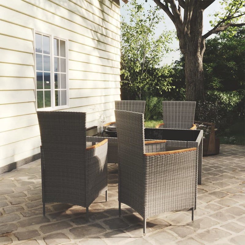 5 Piece Outdoor Dining Set with Cushions Poly Rattan Grey Payday Deals