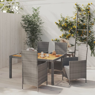 5 Piece Outdoor Dining Set with Cushions Poly Rattan Grey