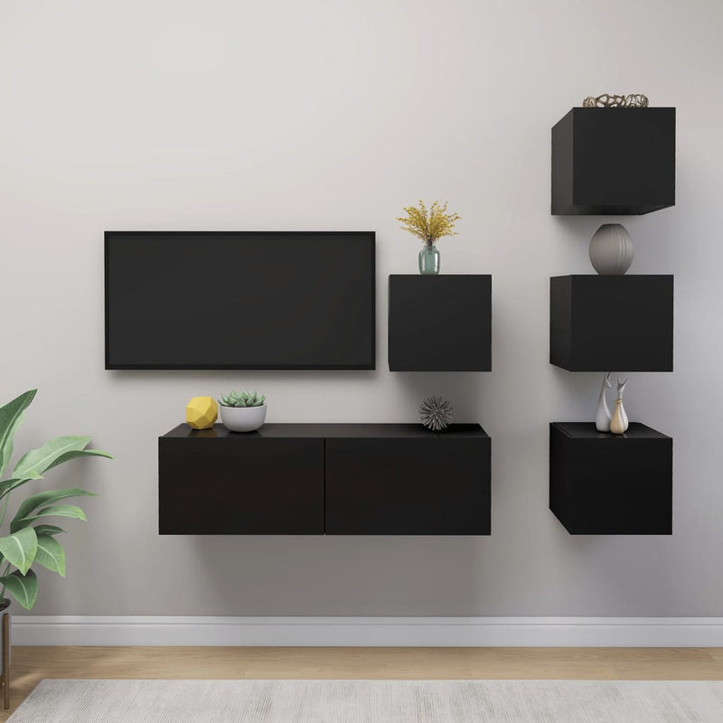 5 Piece TV Cabinet Set Black Engineered Wood Payday Deals