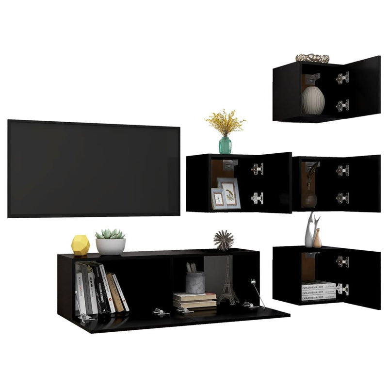 5 Piece TV Cabinet Set Black Engineered Wood Payday Deals