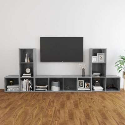 5 Piece TV Cabinet Set Concrete Grey Chipboard Payday Deals