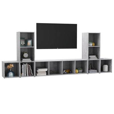 5 Piece TV Cabinet Set Concrete Grey Chipboard Payday Deals