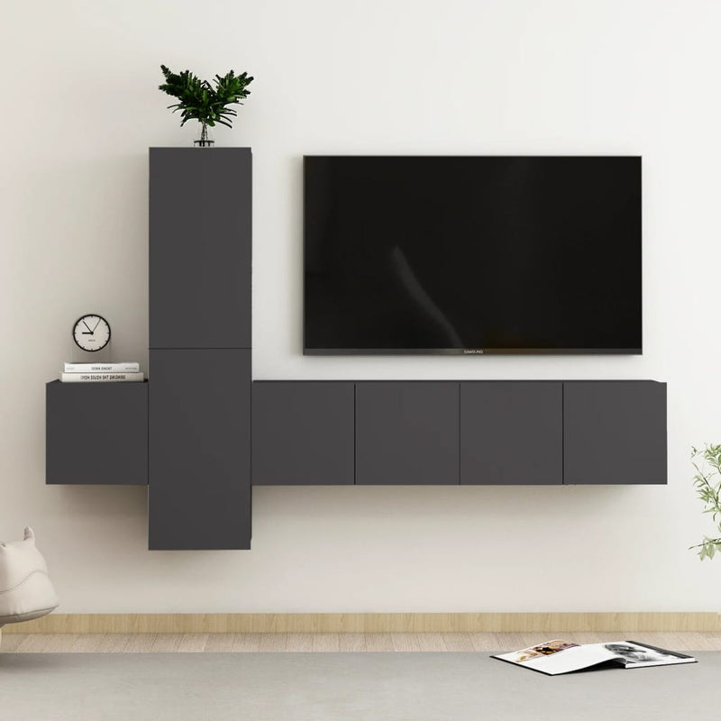 5 Piece TV Cabinet Set Grey Engineered Wood Payday Deals