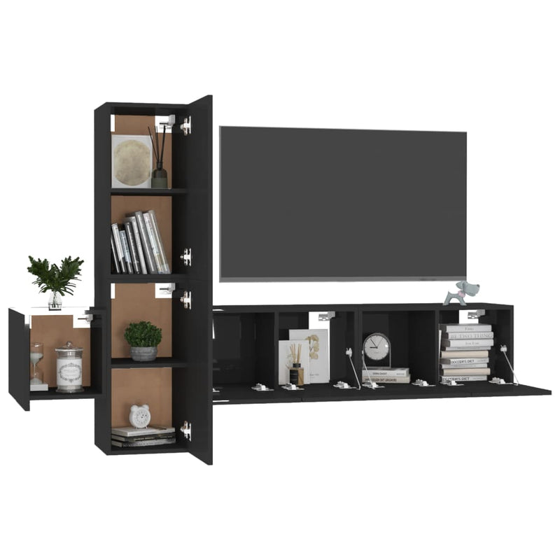 5 Piece TV Cabinet Set High Gloss Black Chipboard Payday Deals