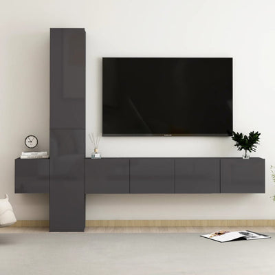 5 Piece TV Cabinet Set High Gloss Grey Engineered Wood