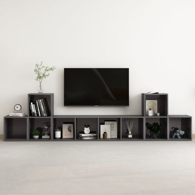 5 Piece TV Cabinet Set High Gloss Grey Engineered Wood