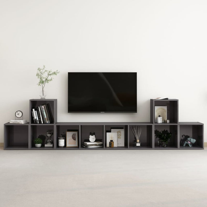 5 Piece TV Cabinet Set High Gloss Grey Engineered Wood Payday Deals