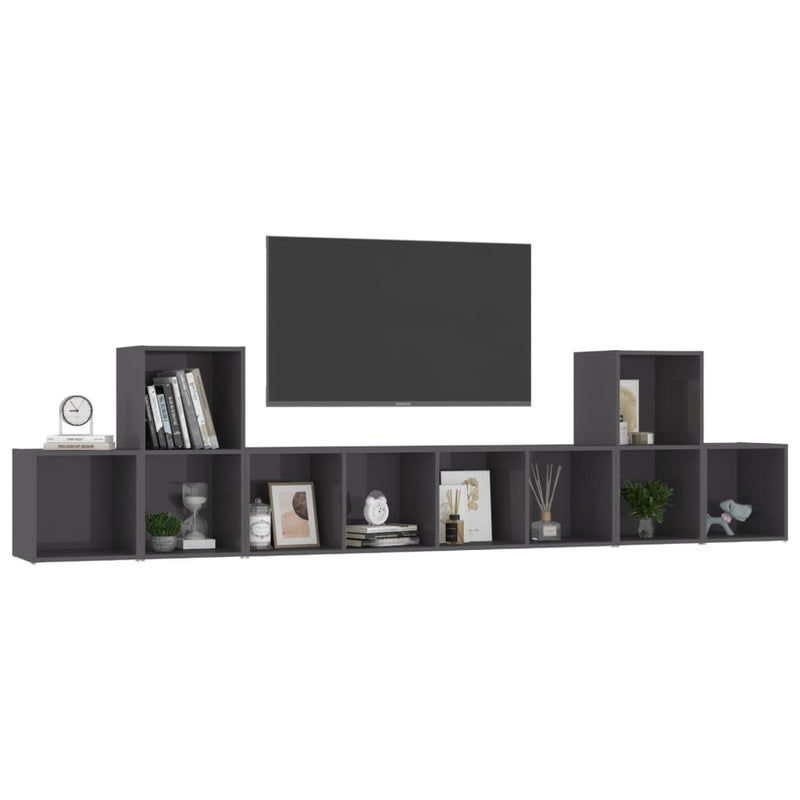 5 Piece TV Cabinet Set High Gloss Grey Engineered Wood Payday Deals