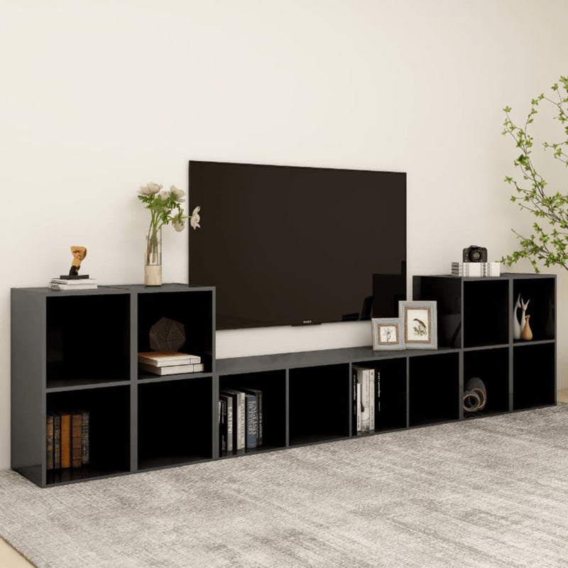5 Piece TV Cabinet Set High Gloss Grey Engineered Wood Payday Deals