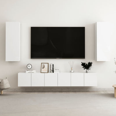 5 Piece TV Cabinet Set High Gloss White Engineered Wood