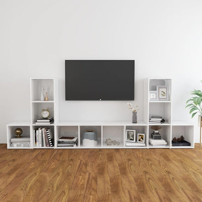 5 Piece TV Cabinet Set High Gloss White Engineered Wood