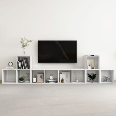 5 Piece TV Cabinet Set High Gloss White Engineered Wood