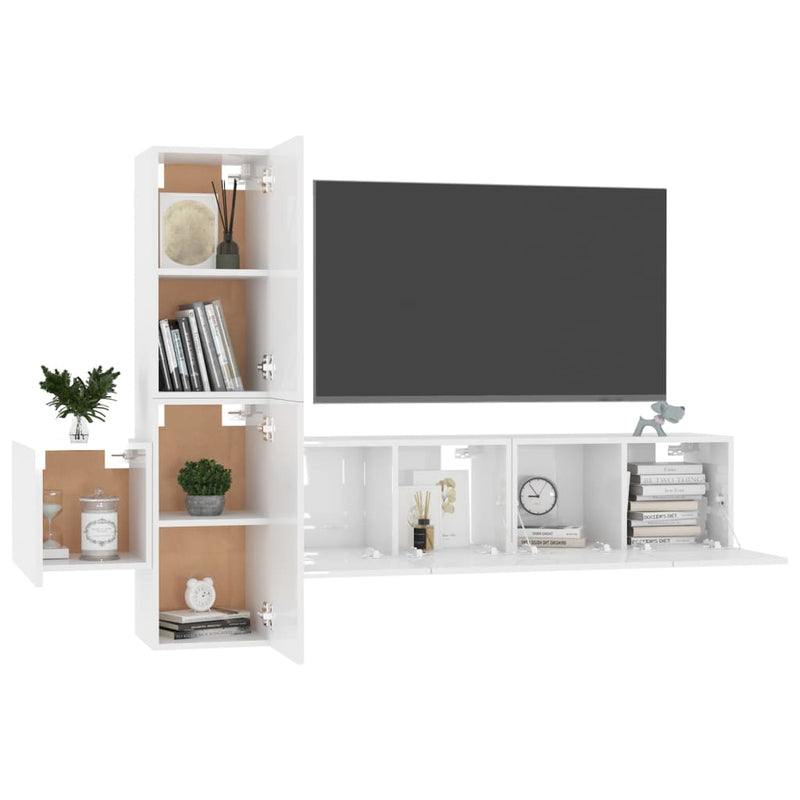 5 Piece TV Cabinet Set High Gloss White Engineered Wood Payday Deals