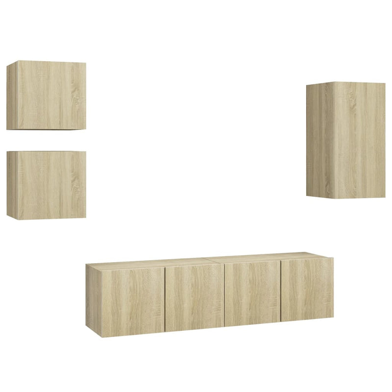 5 Piece TV Cabinet Set Sonoma Oak Chipboard Payday Deals