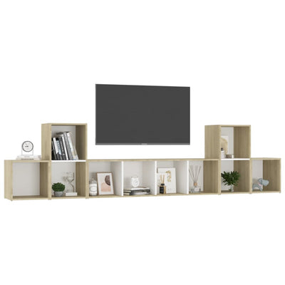 5 Piece TV Cabinet Set White and Sonoma Oak Chipboard Payday Deals