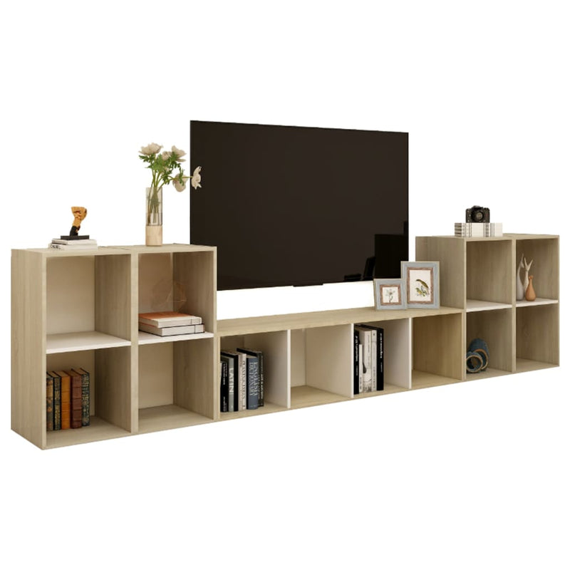 5 Piece TV Cabinet Set White and Sonoma Oak Engineered Wood Payday Deals