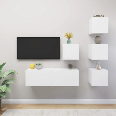 5 Piece TV Cabinet Set White Chipboard Payday Deals