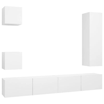 5 Piece TV Cabinet Set White Chipboard Payday Deals