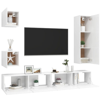 5 Piece TV Cabinet Set White Chipboard Payday Deals