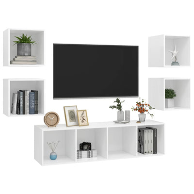 5 Piece TV Cabinet Set White Engineered Wood Payday Deals