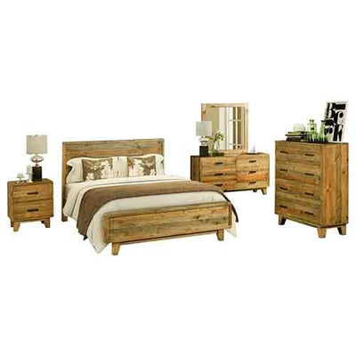 5 Pieces Bedroom Suite Double Size in Solid Wood Antique Design Light Brown Bed, Bedside Table , Tallboy & Dresser Payday Deals