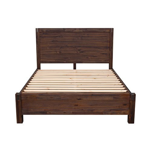 5 Pieces Bedroom Suite in Solid Wood Veneered Acacia Construction Timber Slat Queen Size Chocolate Colour Bed, Bedside Table , Tallboy & Dresser Payday Deals