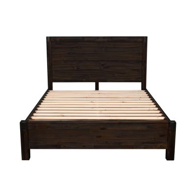 5 Pieces Bedroom Suite in Solid Wood Veneered Acacia Construction Timber Slat Queen Size Chocolate Colour Bed, Bedside Table , Tallboy & Dresser Payday Deals