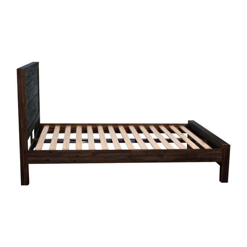 5 Pieces Bedroom Suite in Solid Wood Veneered Acacia Construction Timber Slat Queen Size Chocolate Colour Bed, Bedside Table , Tallboy & Dresser Payday Deals