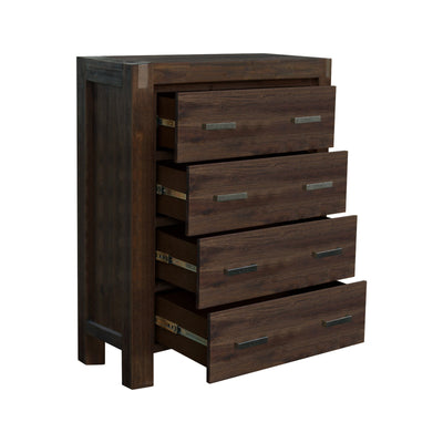 5 Pieces Bedroom Suite in Solid Wood Veneered Acacia Construction Timber Slat Queen Size Chocolate Colour Bed, Bedside Table , Tallboy & Dresser Payday Deals