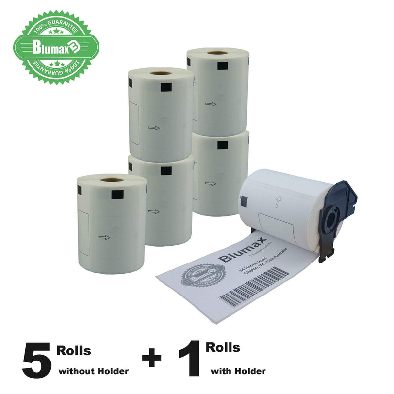 5 Rolls + 1 Roll with Holder Blumax Alternative Large Shipping White Labels for Brother DK-11241 102mm x 152mm 200L Payday Deals