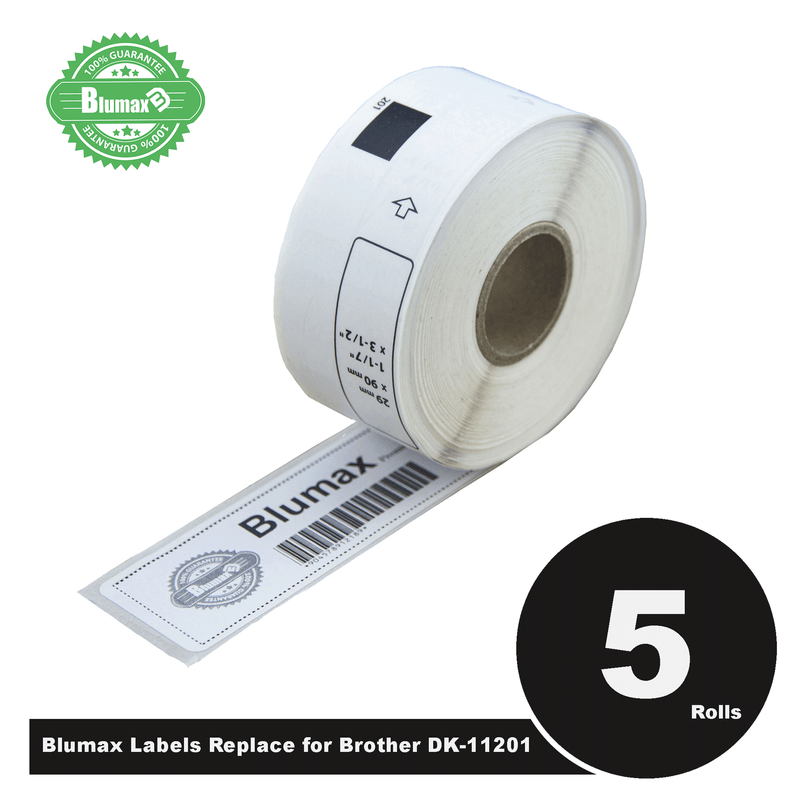 5 Rolls + 1 Roll with Holder Blumax Alternative Standard Address White Labels for Brother DK-11201 29mm x 90mm 400L Payday Deals