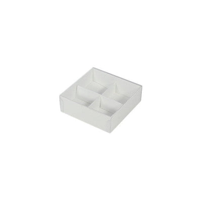 50 Pack of White Card Chocolate Sweet Soap Product Reatail Gift Box - 4 Bay Compartments - Clear Slide On Lid - 8x8x3cm Payday Deals