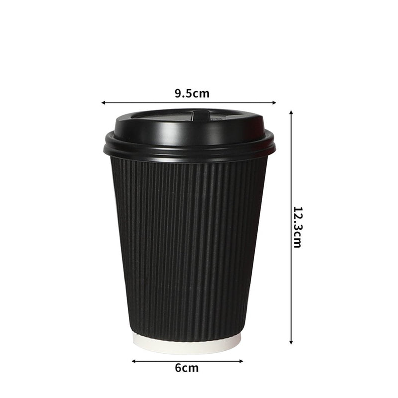 50 Pcs 12oz Disposable Takeaway Coffee Paper Cups Triple Wall Take Away w Lids Payday Deals