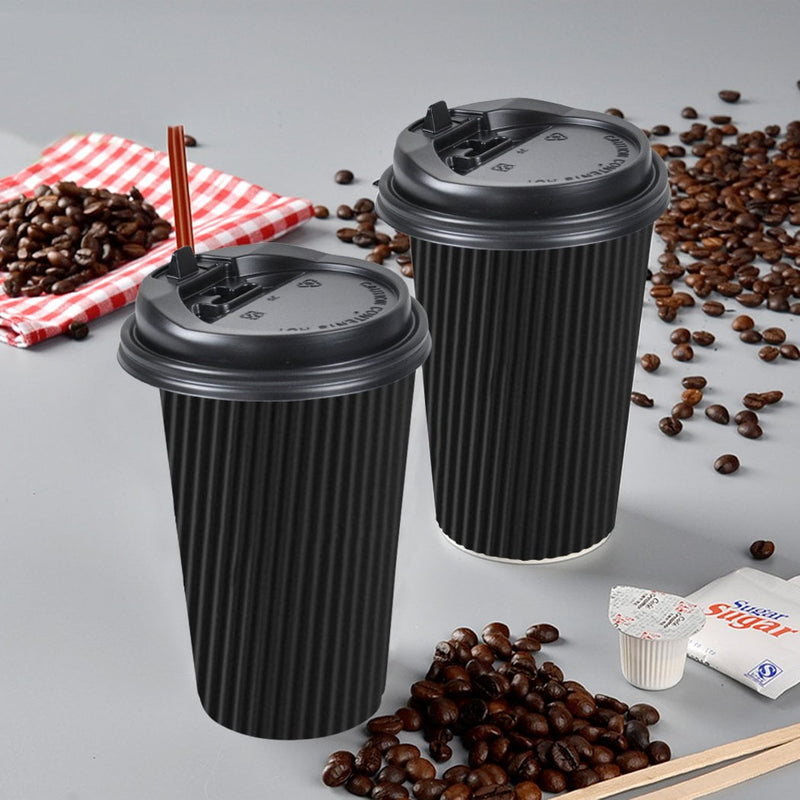 50 Pcs 16oz Disposable Takeaway Coffee Paper Cups Triple Wall Take Away w Lids Payday Deals