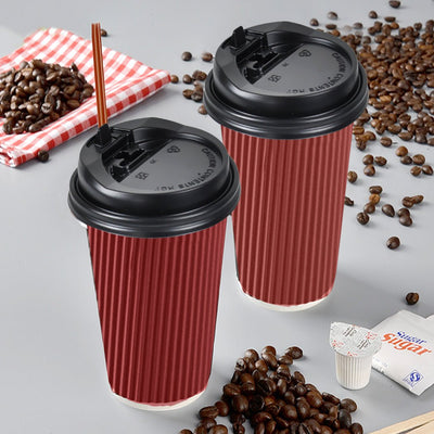 50 Pcs 16oz Disposable Takeaway Coffee Paper Cups Triple Wall Take Away w Lids Payday Deals