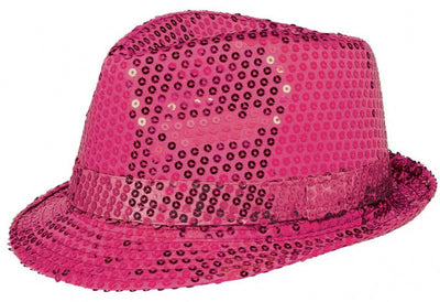 50's Party Fedora Sequin Hat Pink x1