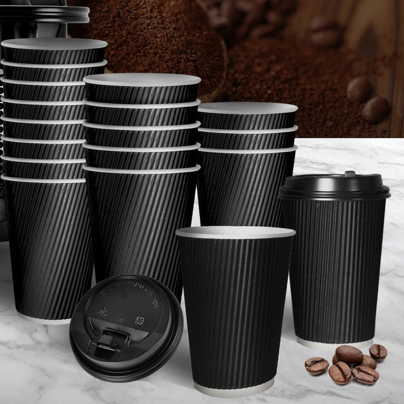 500 Pcs 12oz Disposable Takeaway Coffee Paper Cups Triple Wall Take Away w Lids Payday Deals