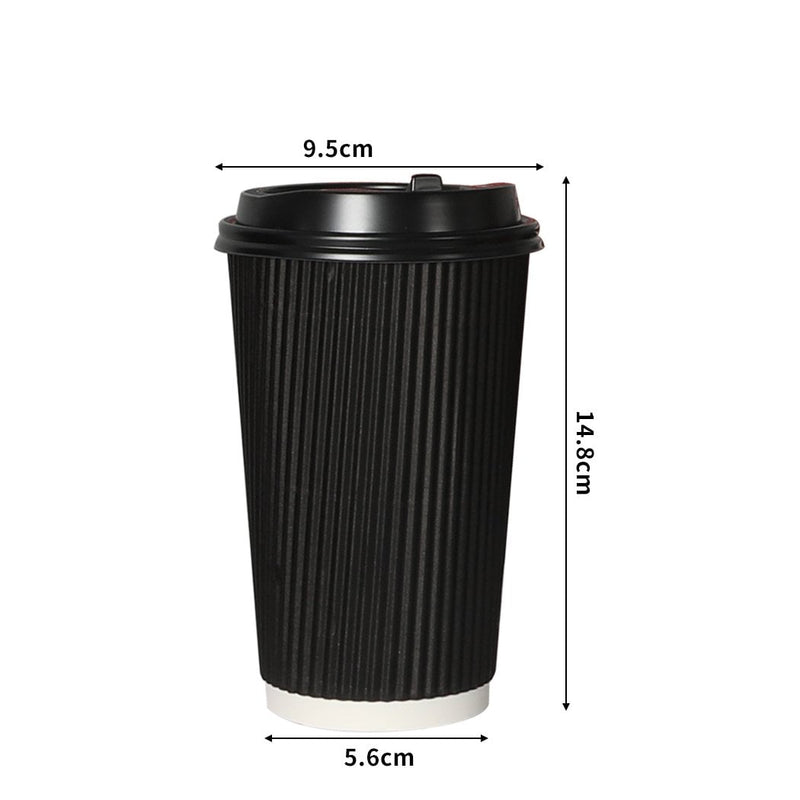 500 Pcs 16oz Disposable Takeaway Coffee Paper Cups Triple Wall Take Away w Lids Payday Deals