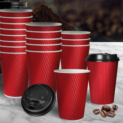 500 Pcs 16oz Disposable Takeaway Coffee Paper Cups Triple Wall Take Away w Lids Payday Deals