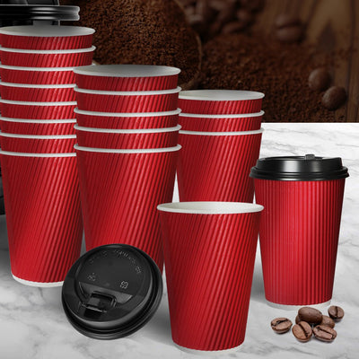 500 Pcs 8oz Disposable Takeaway Coffee Paper Cups Triple Wall Take Away w Lids Payday Deals