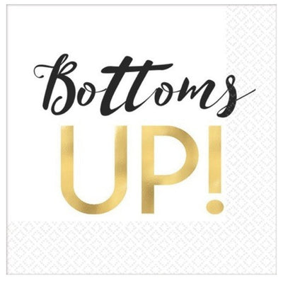 New Years Bottoms Up! Beverage Napkins Hot Foil Stamped 16 Pack