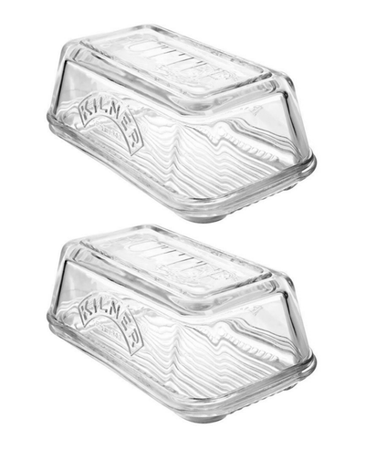 2x Kilner Glass Butter Dish Dishwasher Microwave Safe Container Tableware