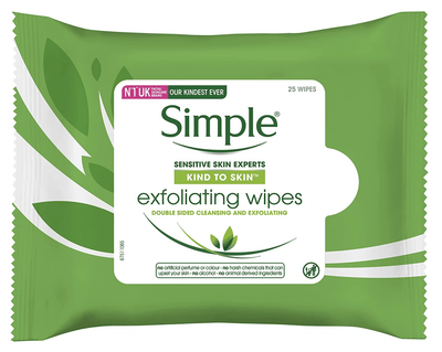 Simple Kind to Skin Cleansing & Exfoliating Facial Wipes- 1 Pack of 25