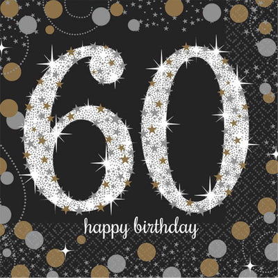 60th Birthday Sparkling Celebration Beverage Napkins 16 Pack