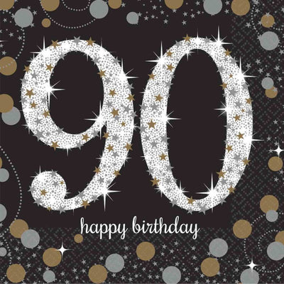 90th Birthday Sparkling Celebration Beverage Napkins 16 Pack