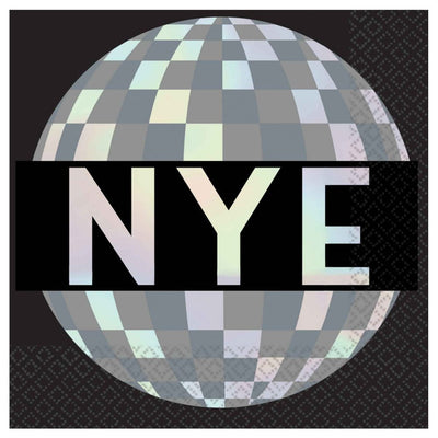 New Years Eve Disco Ball Iridescent Beverage Napkins 16 Pack